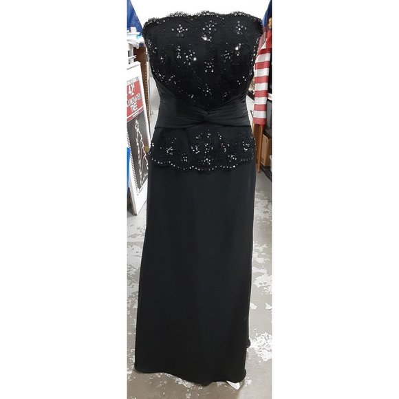 Jade by Jasmine Women's Evening Bridal Gown Black Maxi Drop Waist Strapless - Picture 1 of 10